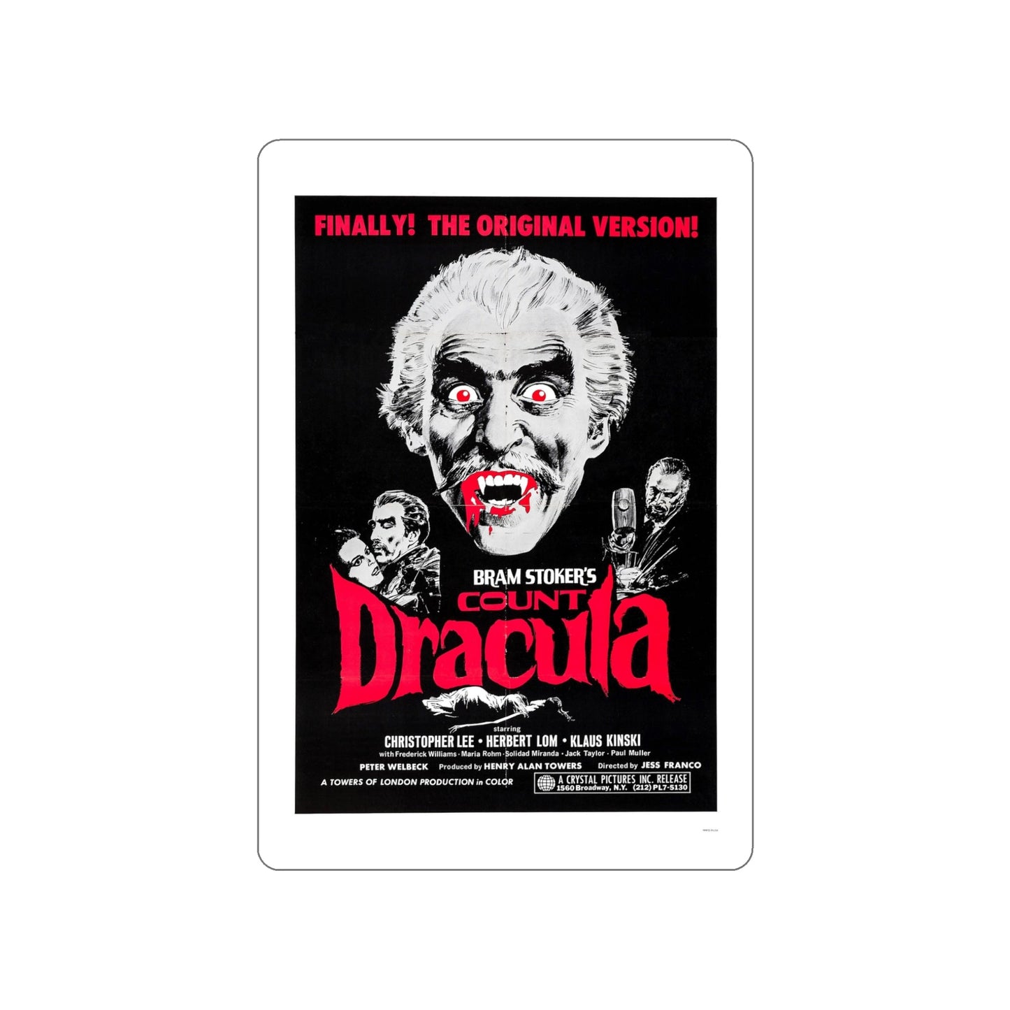 COUNT DRACULA 1970 Movie Poster STICKER Vinyl Die-Cut Decal-5 Inch-The Sticker Space