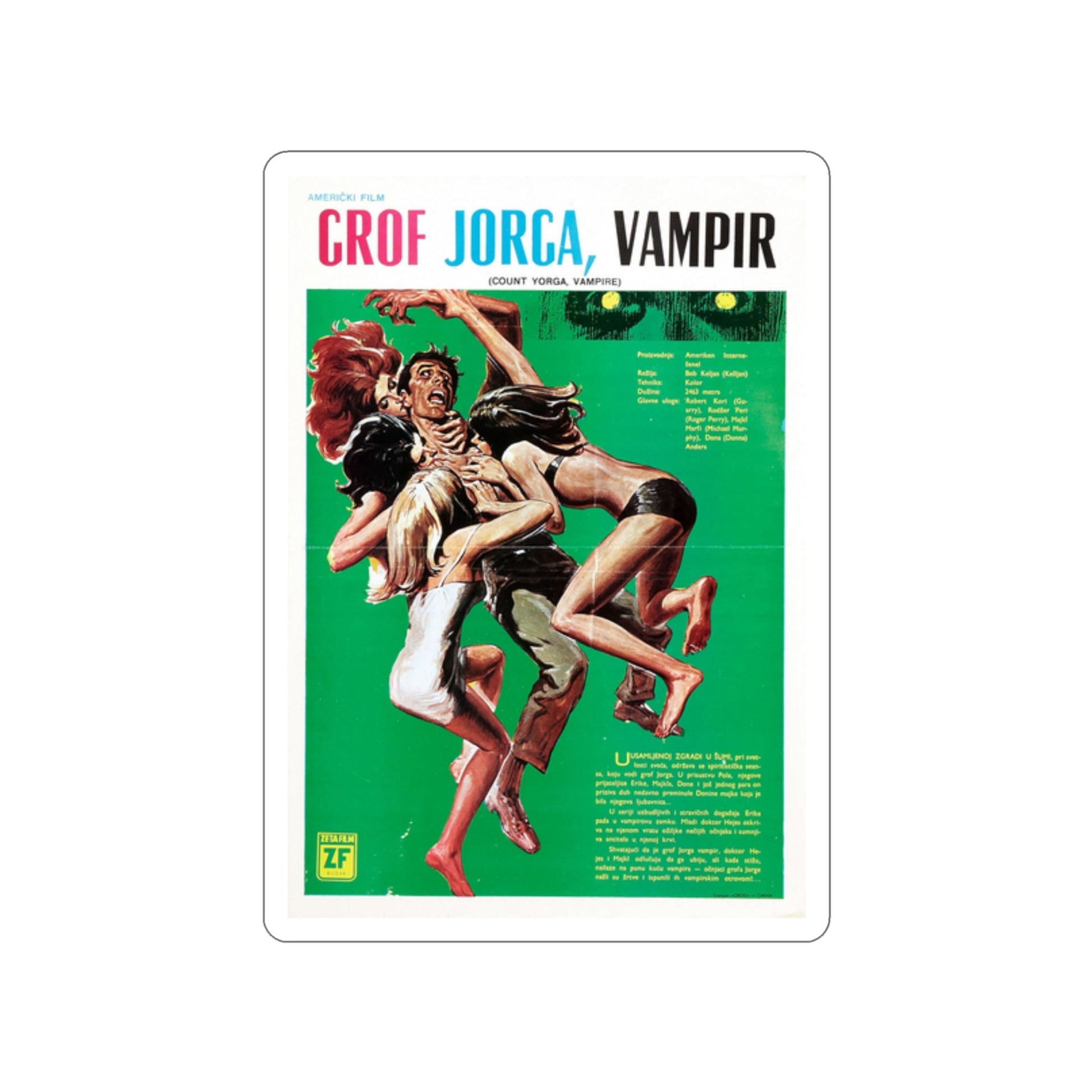 COUNT YORGA, VAMPIRE 1970 Movie Poster STICKER Vinyl Die-Cut Decal-2 Inch-The Sticker Space