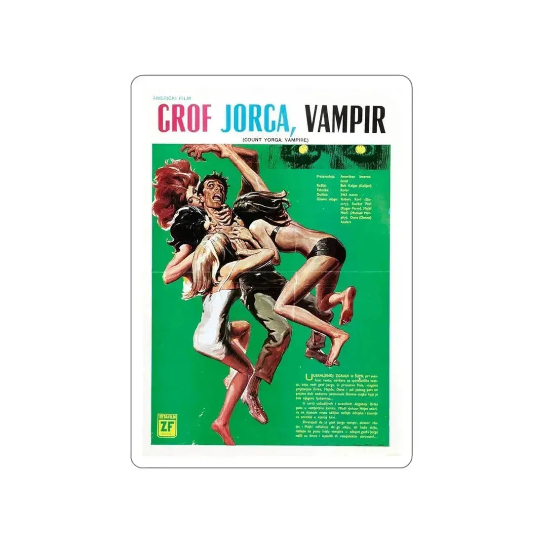 COUNT YORGA, VAMPIRE 1970 Movie Poster STICKER Vinyl Die-Cut Decal 4 Inch - The Sticker Space