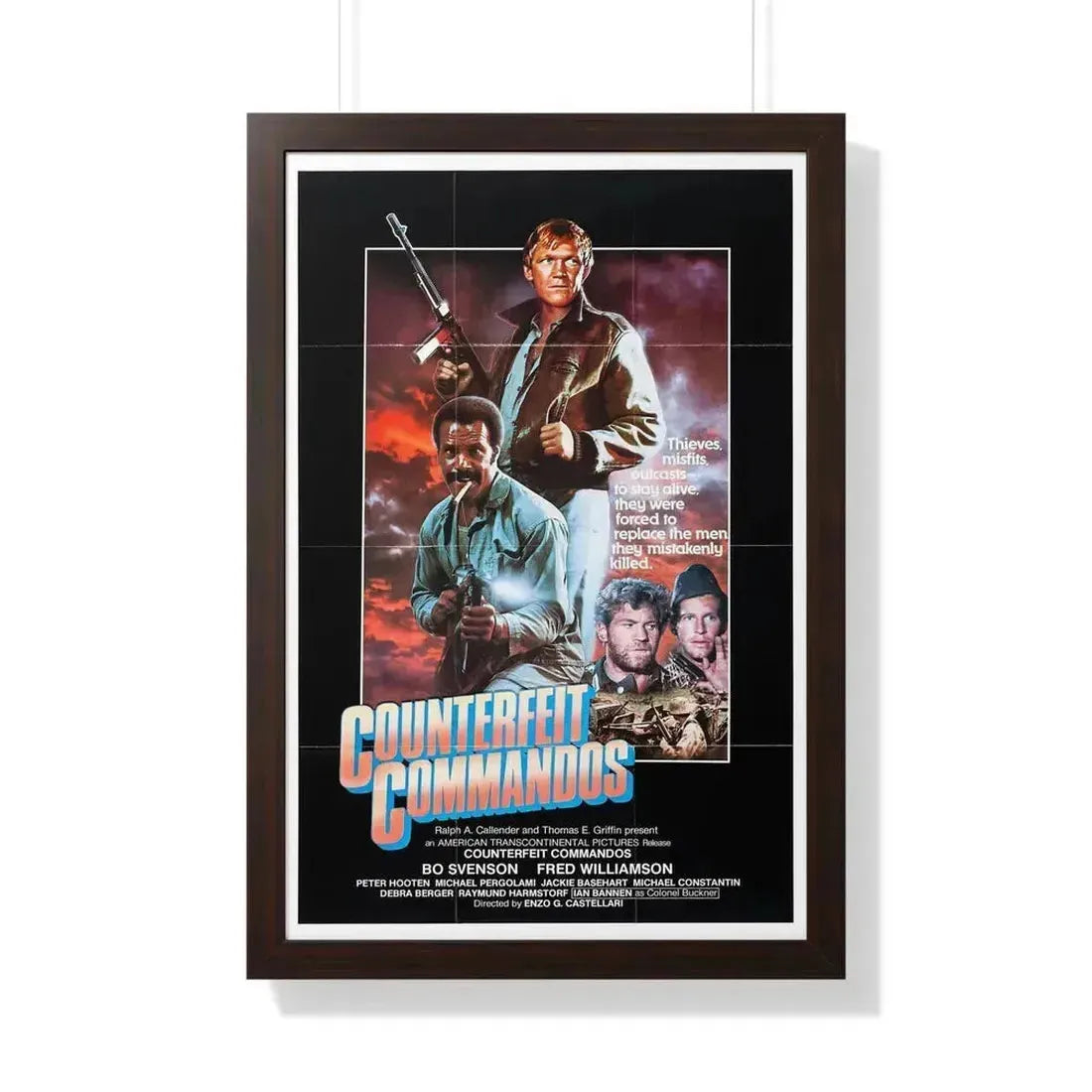 COUNTERFEIT COMMANDOS (THE INGLORIOUS BASTARDS) 1978 - Framed Movie Poster 20" x 30" Walnut - The Sticker Space