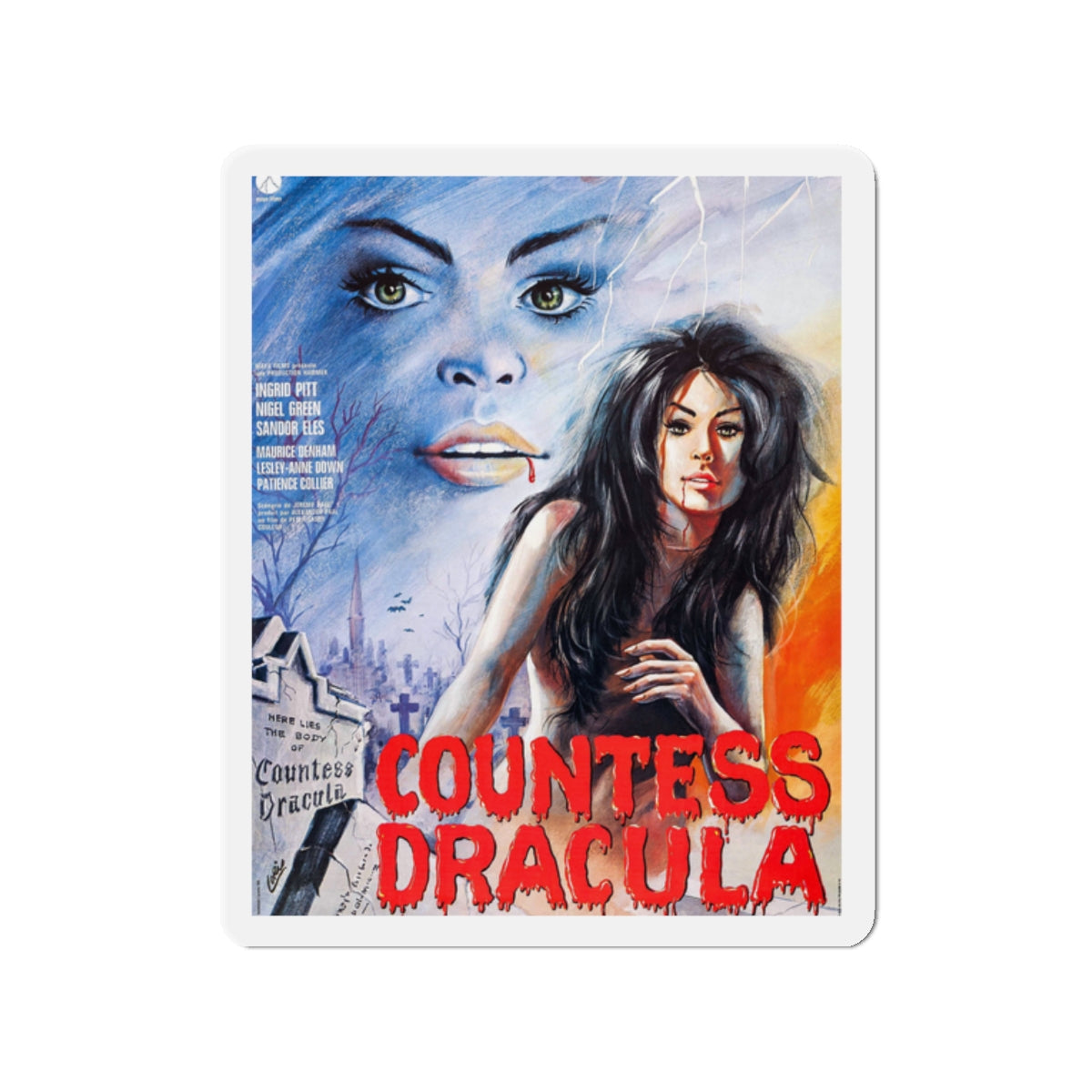 COUNTESS DRACULA (FRENCH) 1971 Movie Poster - Die-Cut Magnet-2" x 2"-The Sticker Space