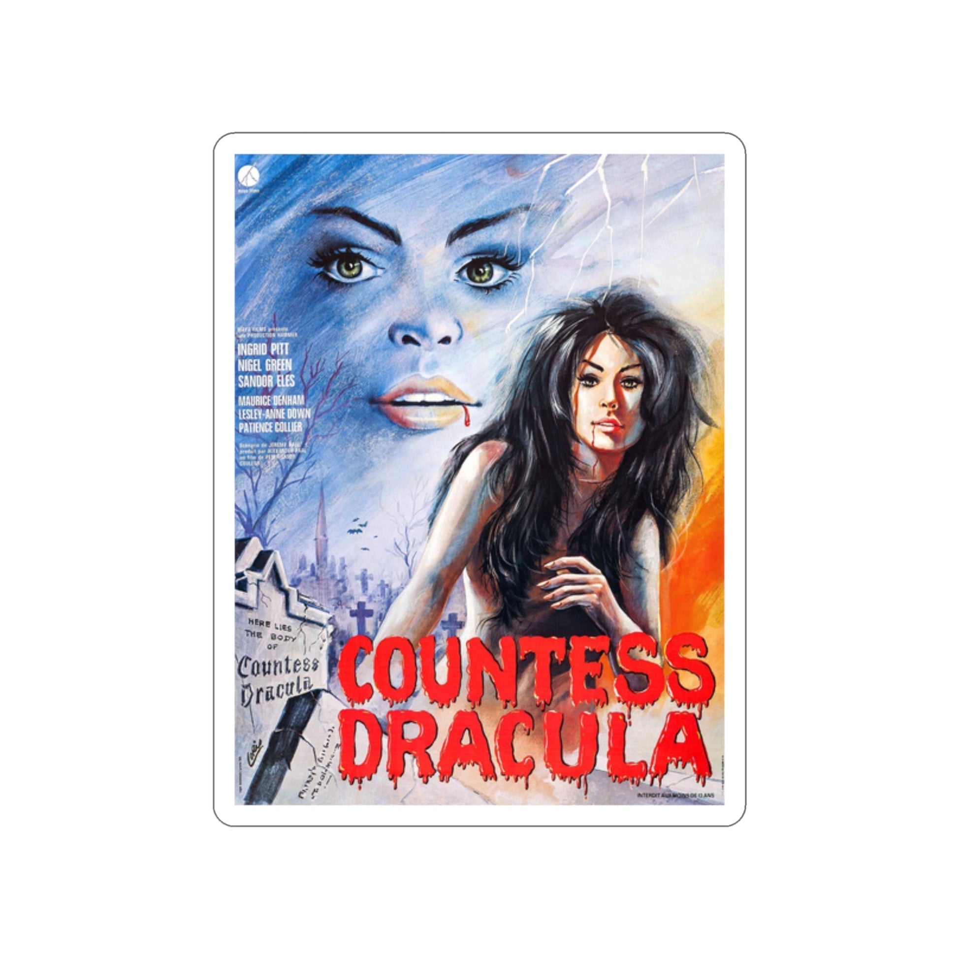 COUNTESS DRACULA (FRENCH) 1971 Movie Poster STICKER Vinyl Die-Cut Decal-2 Inch-The Sticker Space