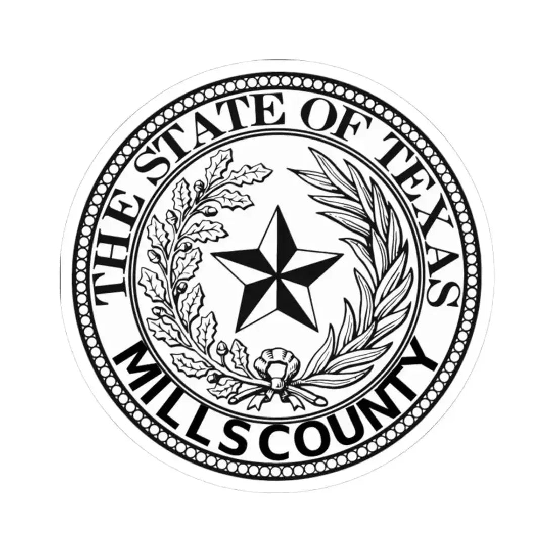 County Seal of Mills County State of Texas (United States) STICKER Vinyl Kiss-Cut Decal 3 Inch White - The Sticker Space