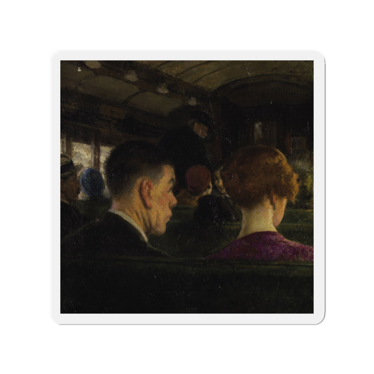 Couple on a Train, original illustration (Magazine Illustration) Refrigerator Magnet-2" x 2"-The Sticker Space