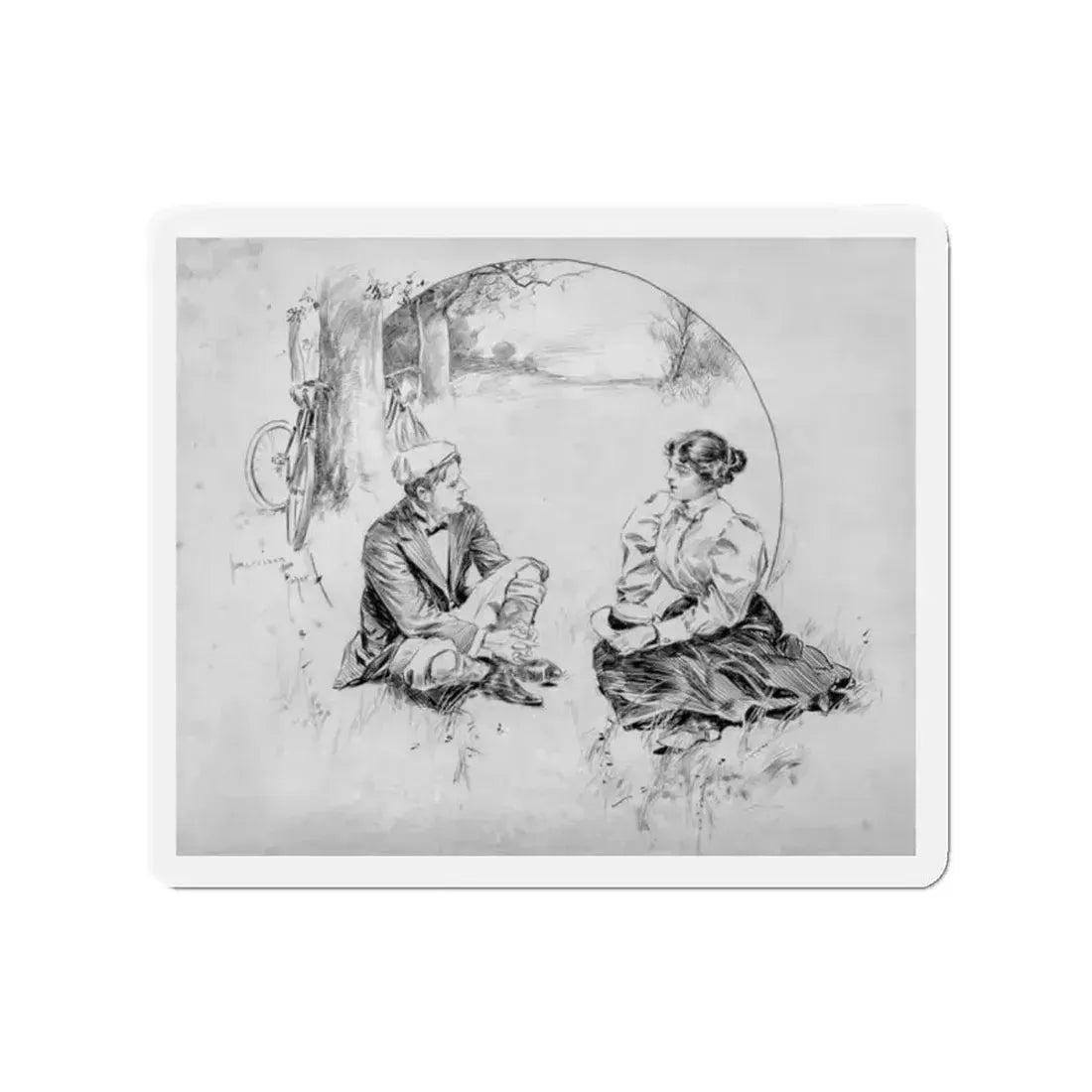 Courting (Magazine Illustration) Refrigerator Magnet 2 Inch Die-Cut - The Sticker Space