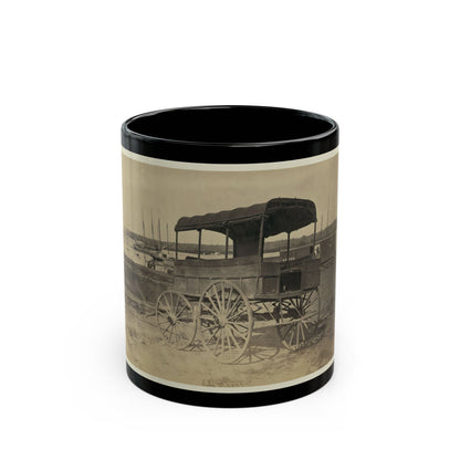 Covered Wagon With Side Curtains Rolled Up At A Military Facility (U.S. Civil War) Black Coffee Mug