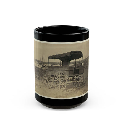 Covered Wagon With Side Curtains Rolled Up At A Military Facility (U.S. Civil War) Black Coffee Mug