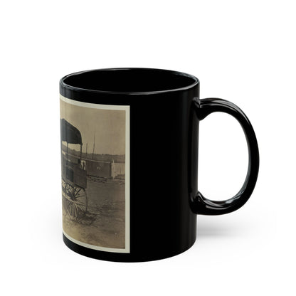 Covered Wagon With Side Curtains Rolled Up At A Military Facility (U.S. Civil War) Black Coffee Mug