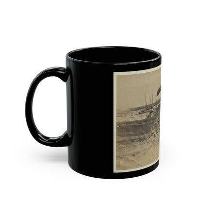 Covered Wagon With Side Curtains Rolled Up At A Military Facility (U.S. Civil War) Black Coffee Mug