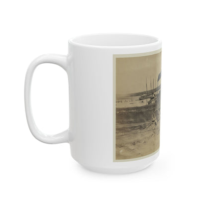 Covered Wagon With Side Curtains Rolled Up At A Military Facility (U.S. Civil War) White Coffee Mug