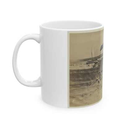 Covered Wagon With Side Curtains Rolled Up At A Military Facility (U.S. Civil War) White Coffee Mug