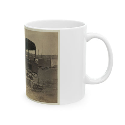 Covered Wagon With Side Curtains Rolled Up At A Military Facility (U.S. Civil War) White Coffee Mug