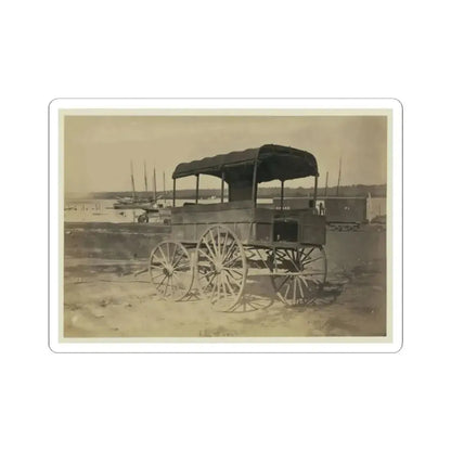 Covered Wagon With Side Curtains Rolled Up at a Military Facility (U.S. Civil War) STICKER Vinyl Kiss-Cut Decal 2 Inch White - The Sticker Space