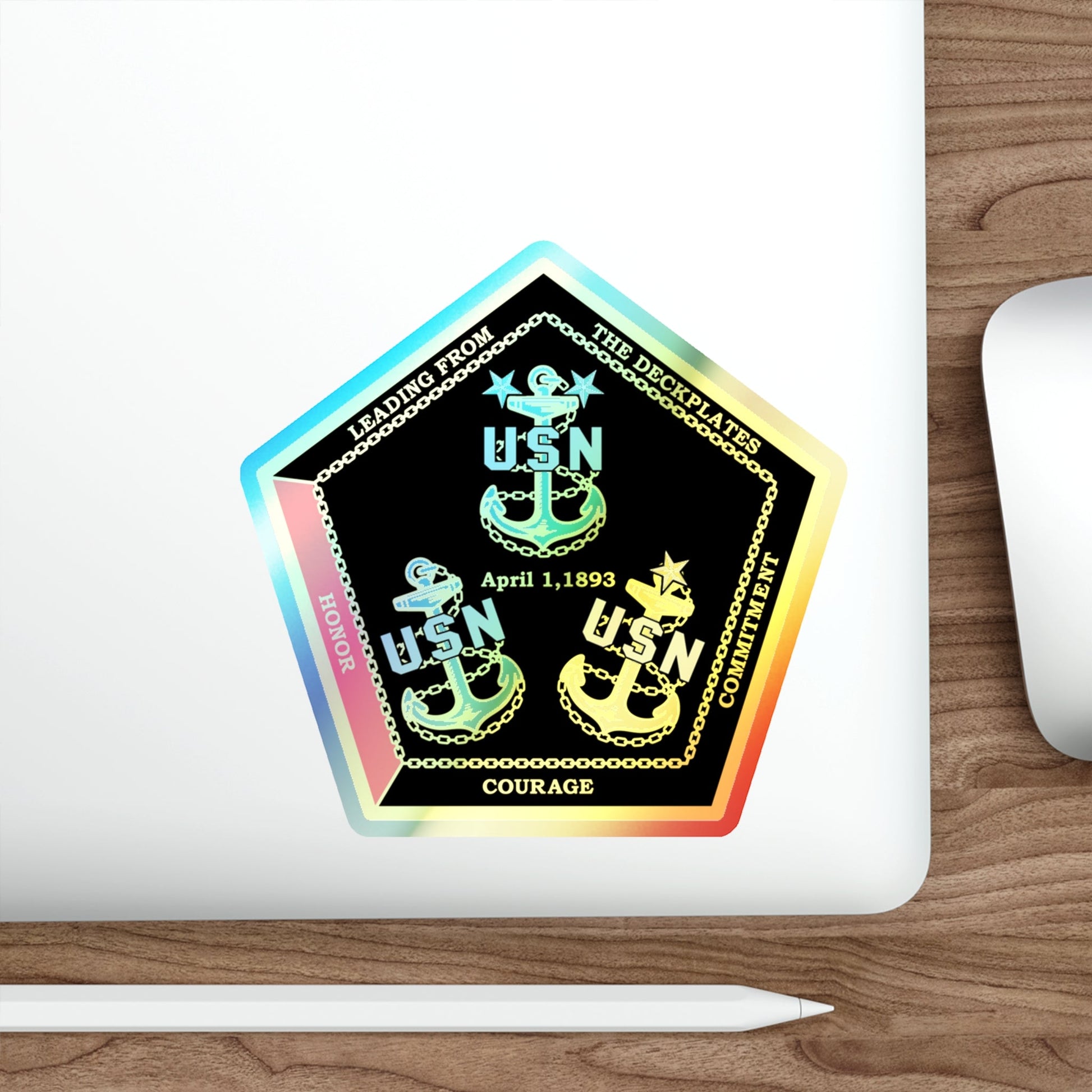 CPO Coin Octagon with 3 chiefs anchors (U.S. Navy) Holographic STICKER Die-Cut Vinyl Decal-The Sticker Space