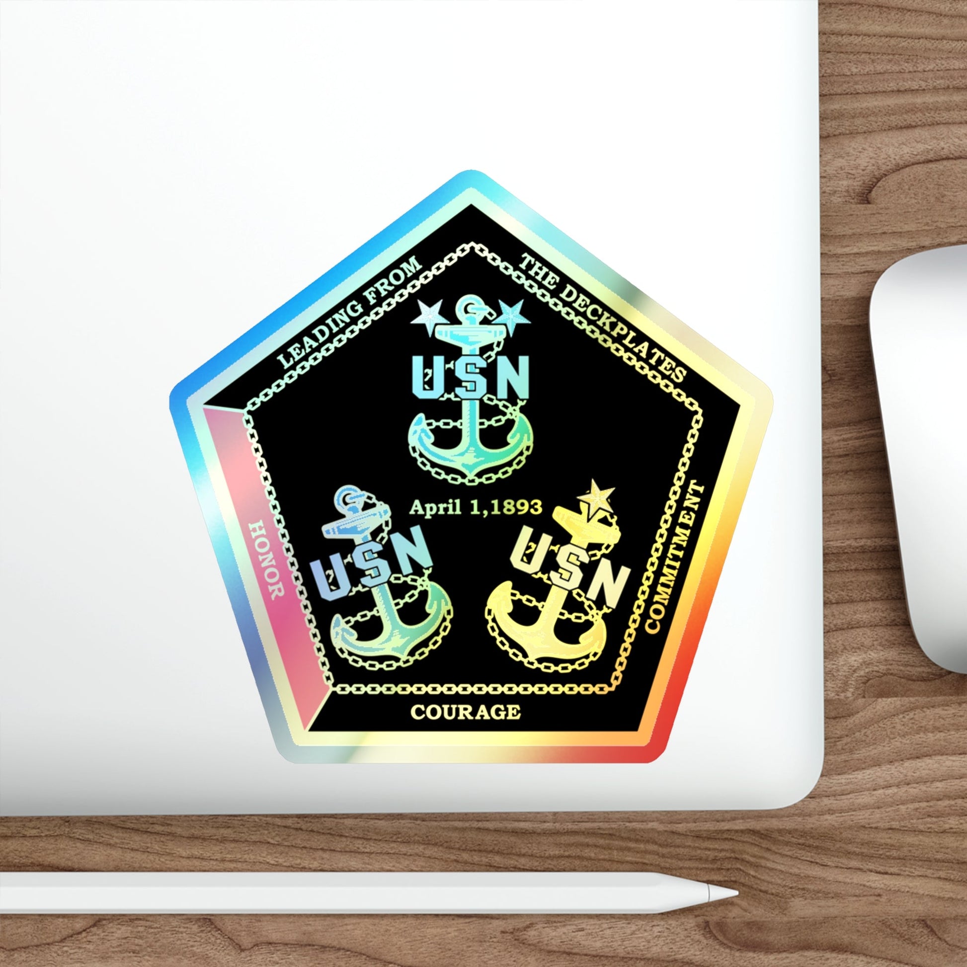 CPO Coin Octagon with 3 chiefs anchors (U.S. Navy) Holographic STICKER Die-Cut Vinyl Decal-The Sticker Space