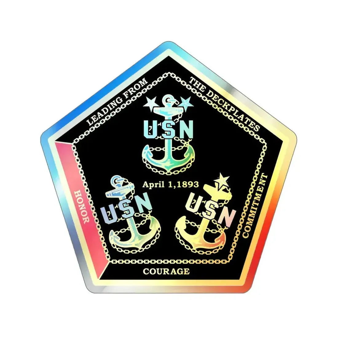 CPO Coin Octagon with 3 chiefs anchors (U.S. Navy) Holographic STICKER Die-Cut Vinyl Decal 6 Inch Holographic - The Sticker Space