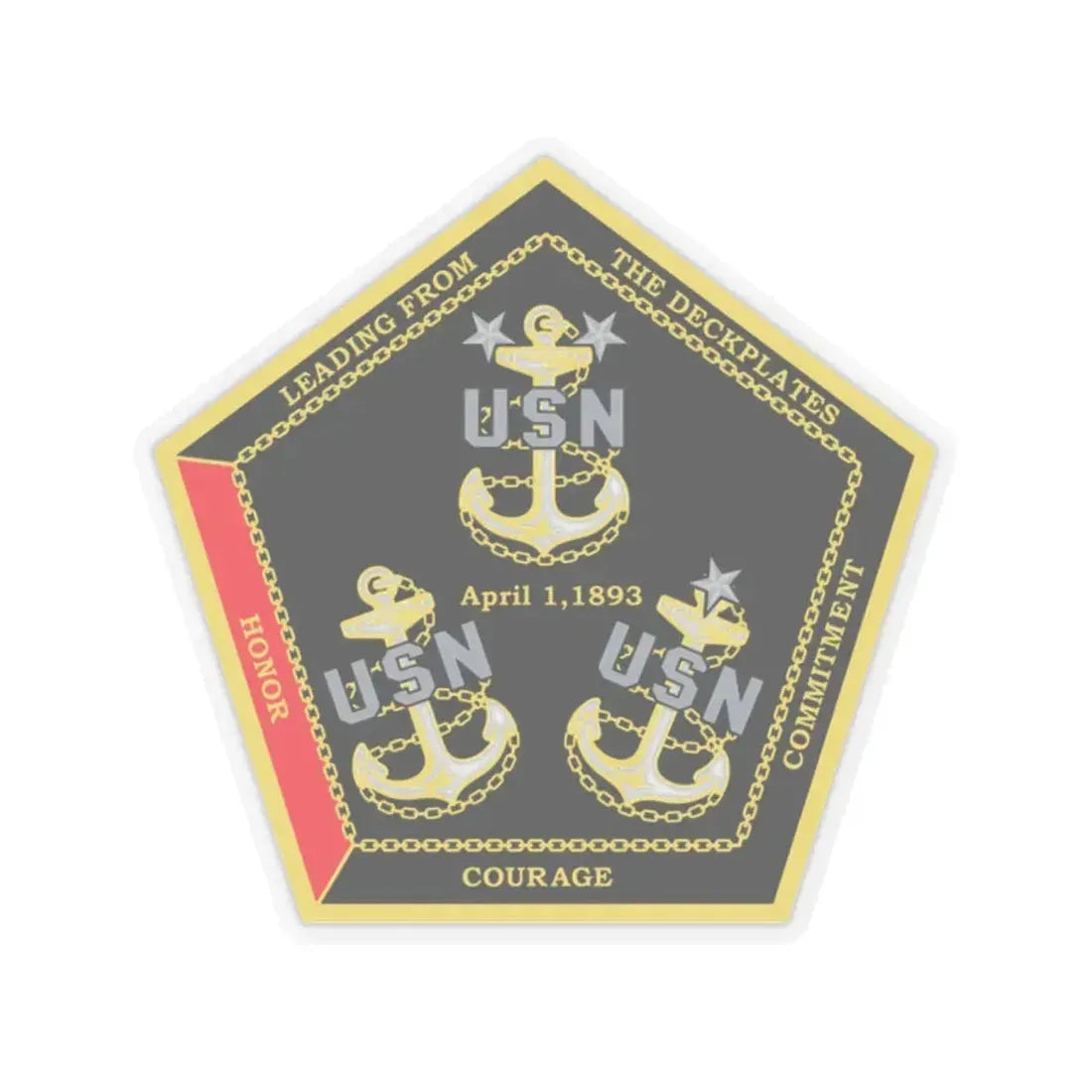CPO Coin Octagon with 3 chiefs anchors (U.S. Navy) STICKER Vinyl Kiss-Cut Decal 2 Inch Transparent - The Sticker Space