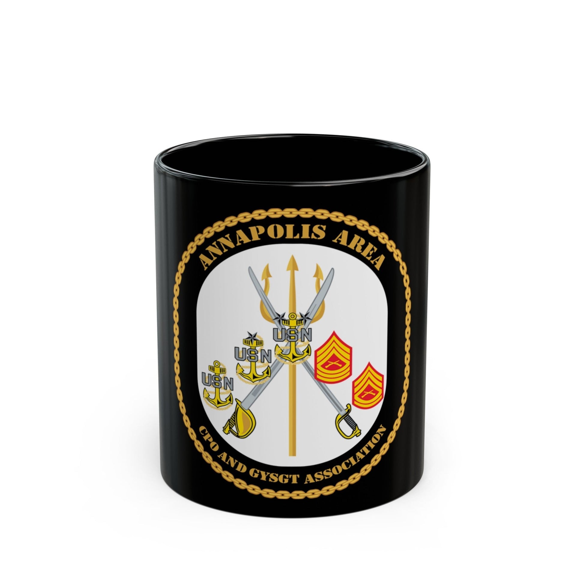 CPO & GySgt Assoc Annapolis Area (U.S. Navy) Black Coffee Mug-11oz-The Sticker Space