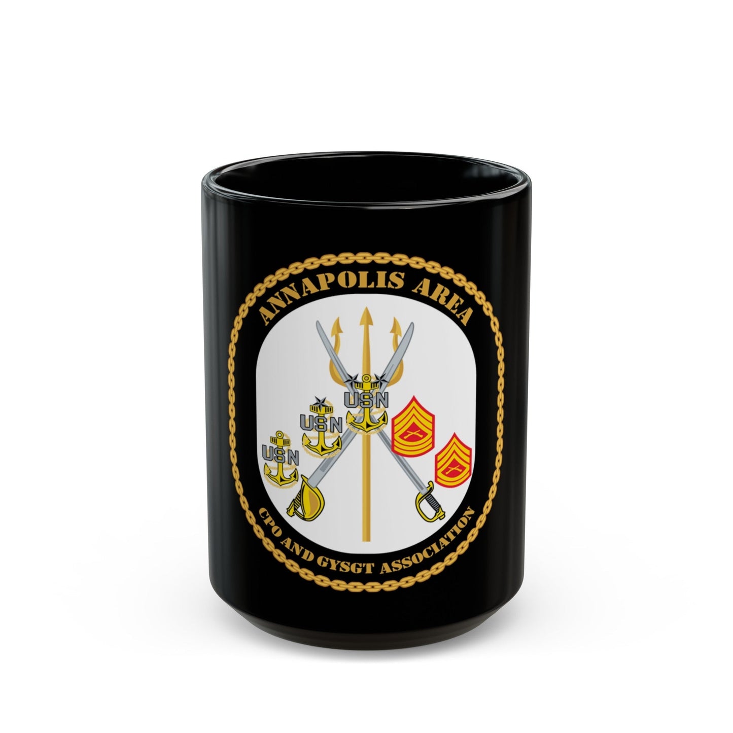 CPO & GySgt Assoc Annapolis Area (U.S. Navy) Black Coffee Mug-15oz-The Sticker Space