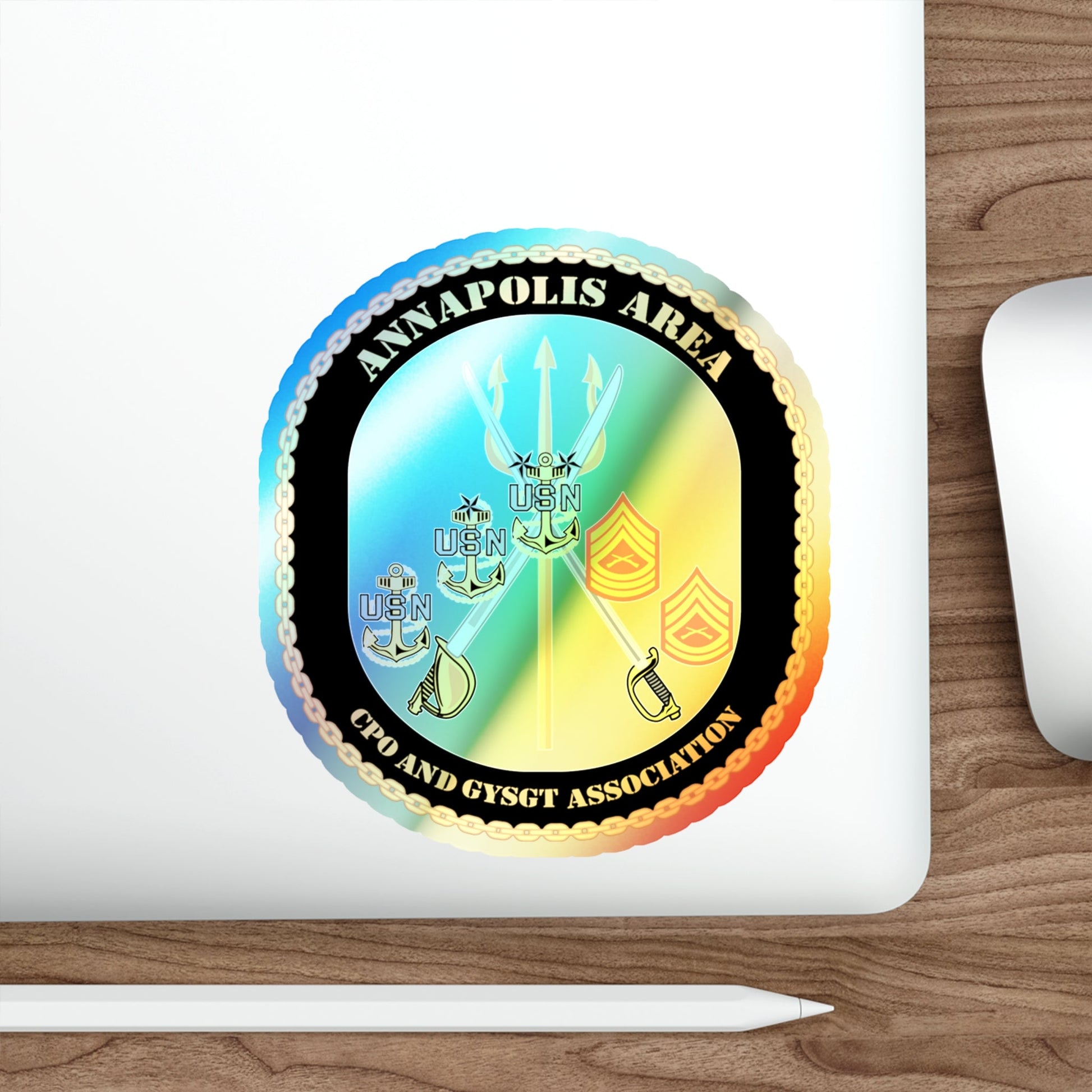 CPO & GySgt Assoc Annapolis Area (U.S. Navy) Holographic STICKER Die-Cut Vinyl Decal-The Sticker Space