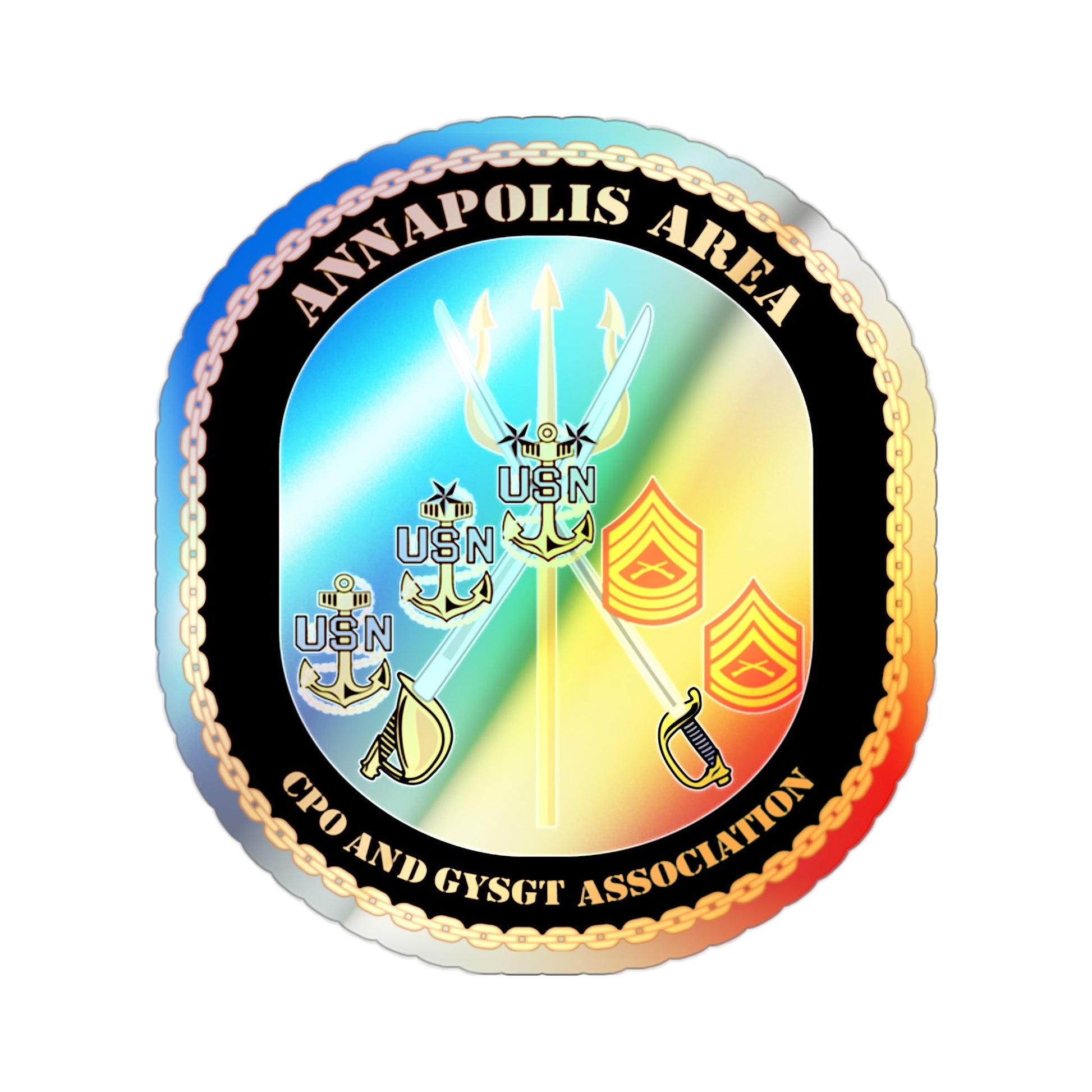 CPO & GySgt Assoc Annapolis Area (U.S. Navy) Holographic STICKER Die-Cut Vinyl Decal-2 Inch-The Sticker Space