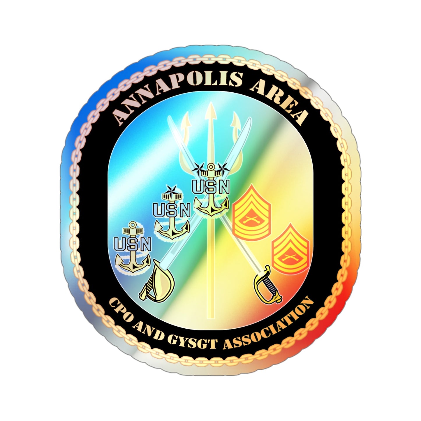 CPO & GySgt Assoc Annapolis Area (U.S. Navy) Holographic STICKER Die-Cut Vinyl Decal-4 Inch-The Sticker Space