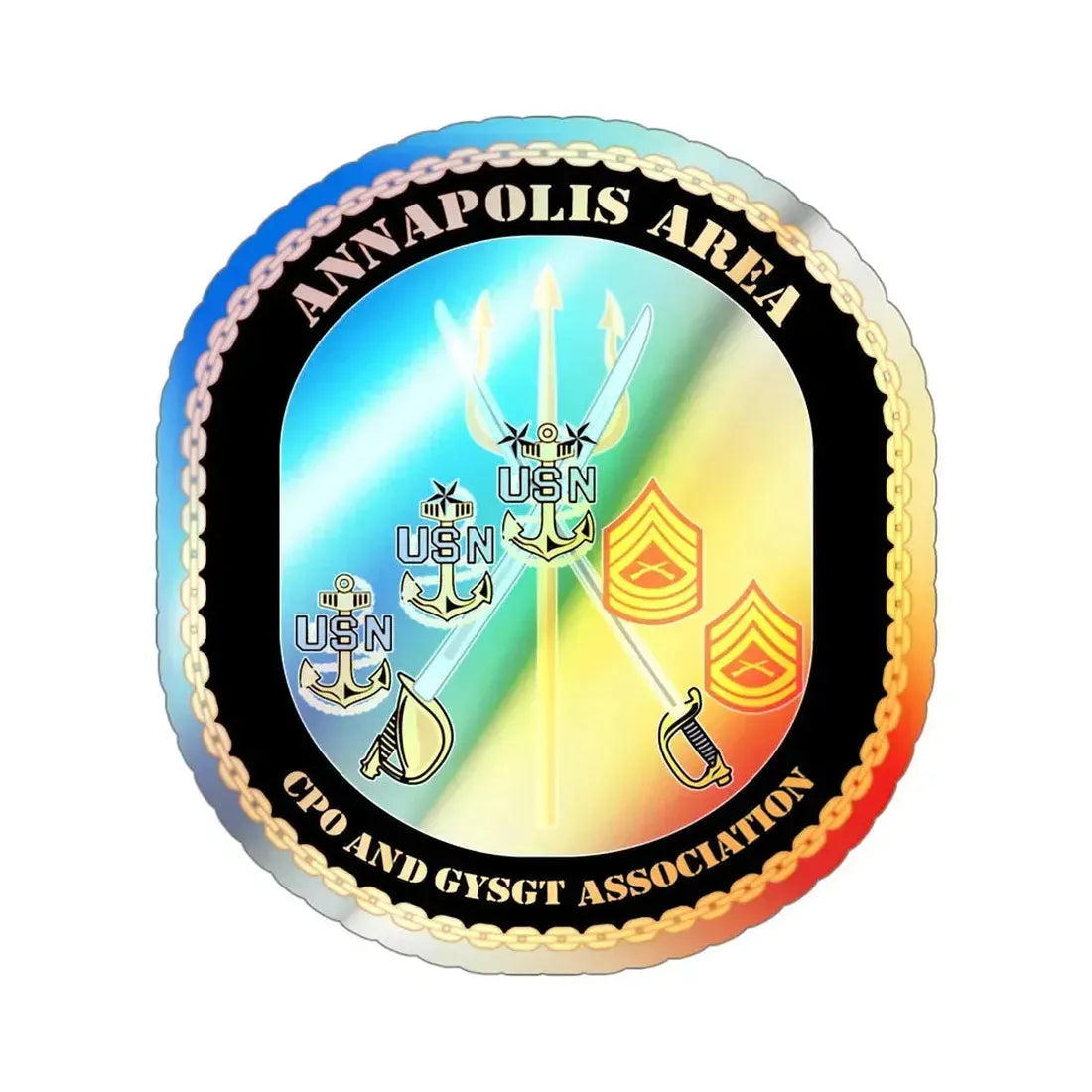 CPO & GySgt Assoc Annapolis Area (U.S. Navy) Holographic STICKER Die-Cut Vinyl Decal 6 Inch Holographic - The Sticker Space