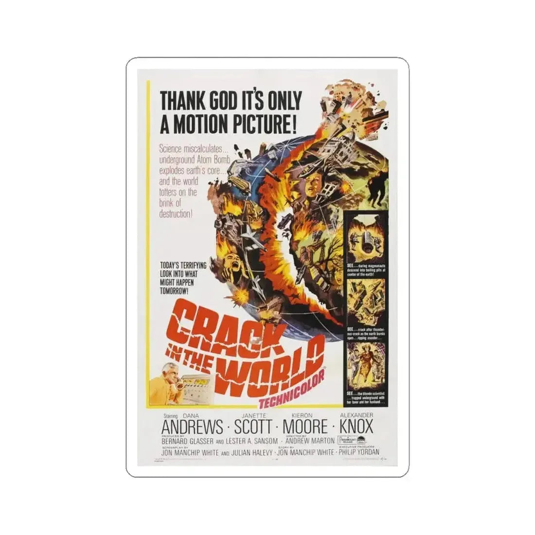 CRACK IN THE WORLD 1960 Movie Poster - STICKER Vinyl Kiss-Cut Decal 4 Inch White - The Sticker Space