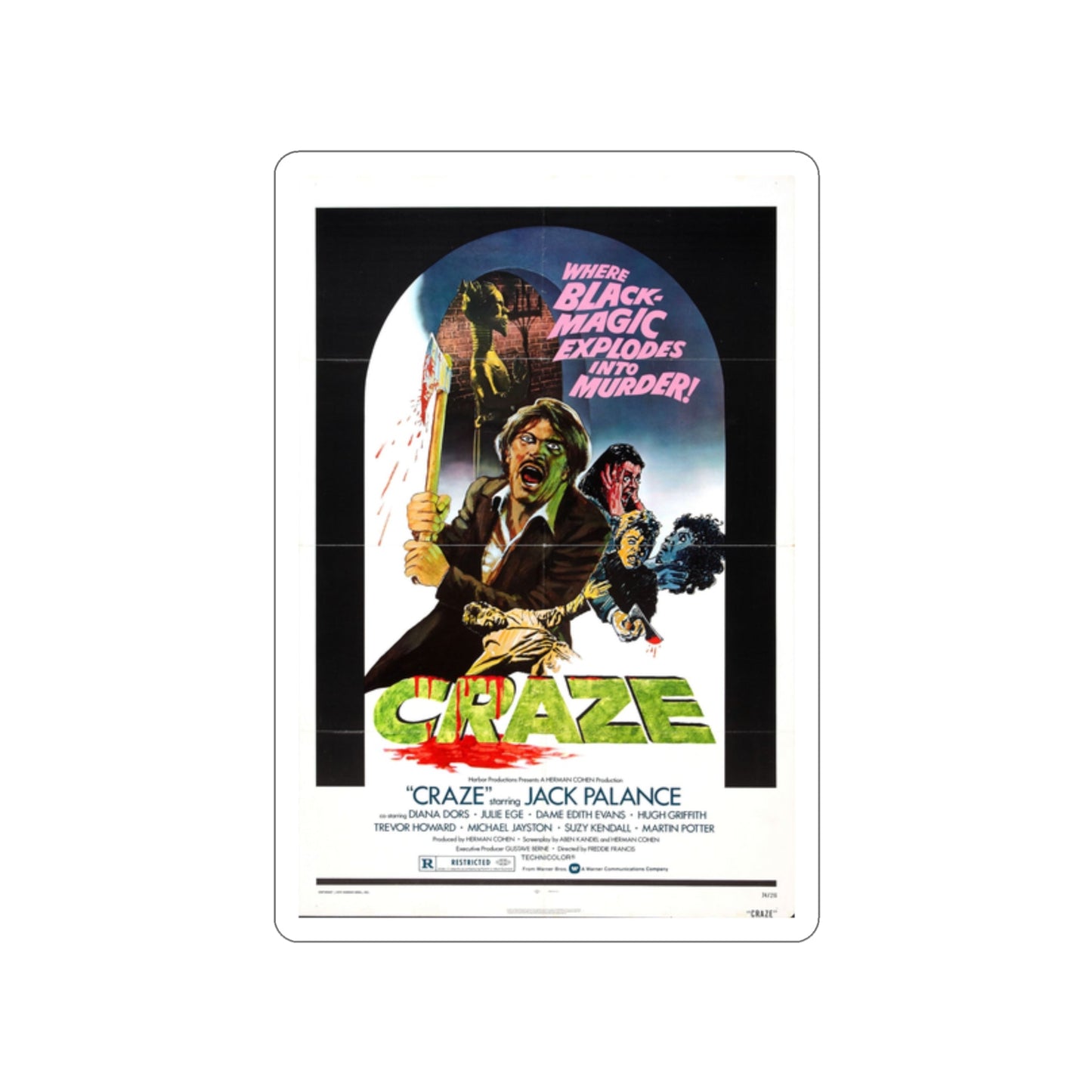 CRAZE 1974 Movie Poster STICKER Vinyl Die-Cut Decal-2 Inch-The Sticker Space