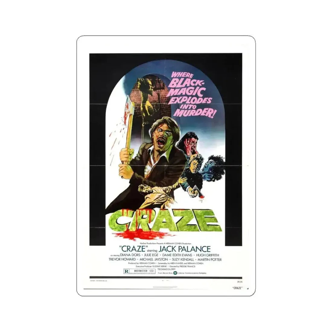 CRAZE 1974 Movie Poster - STICKER Vinyl Kiss-Cut Decal 6 Inch White - The Sticker Space