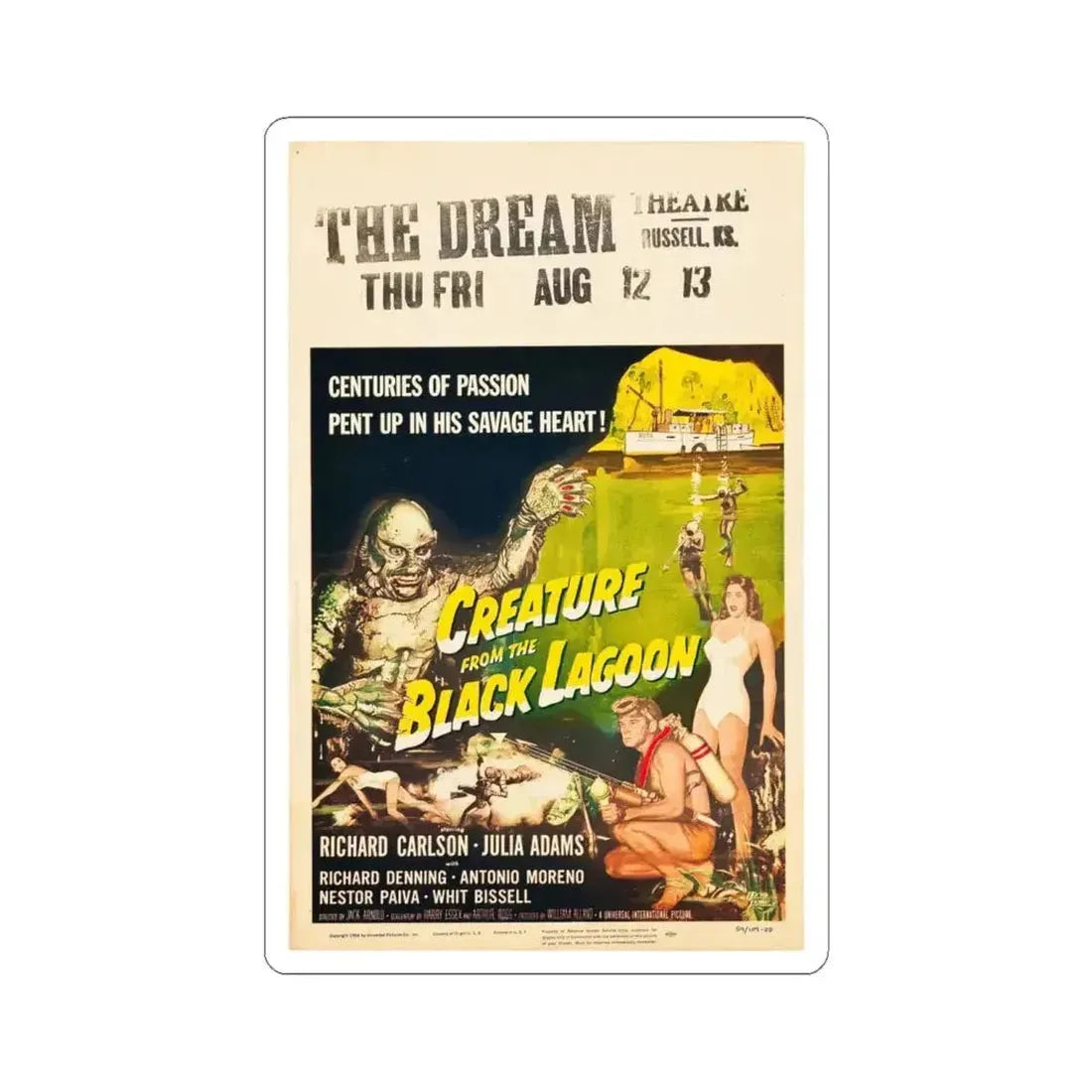 CREATURE FROM THE BLACK LAGOON (11) 1954 Movie Poster - STICKER Vinyl Kiss-Cut Decal 6 Inch White - The Sticker Space