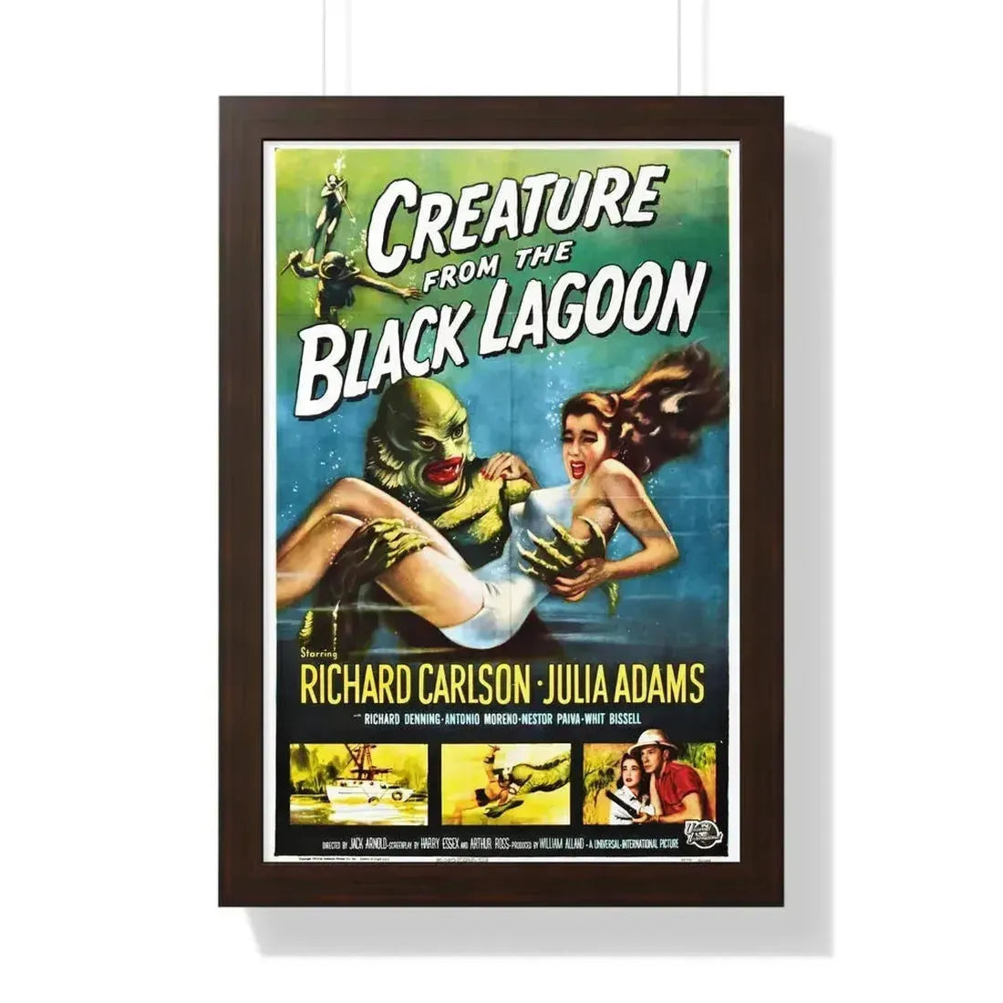CREATURE FROM THE BLACK LAGOON 1954 - Framed Movie Poster 16″ x 24″ Walnut - The Sticker Space