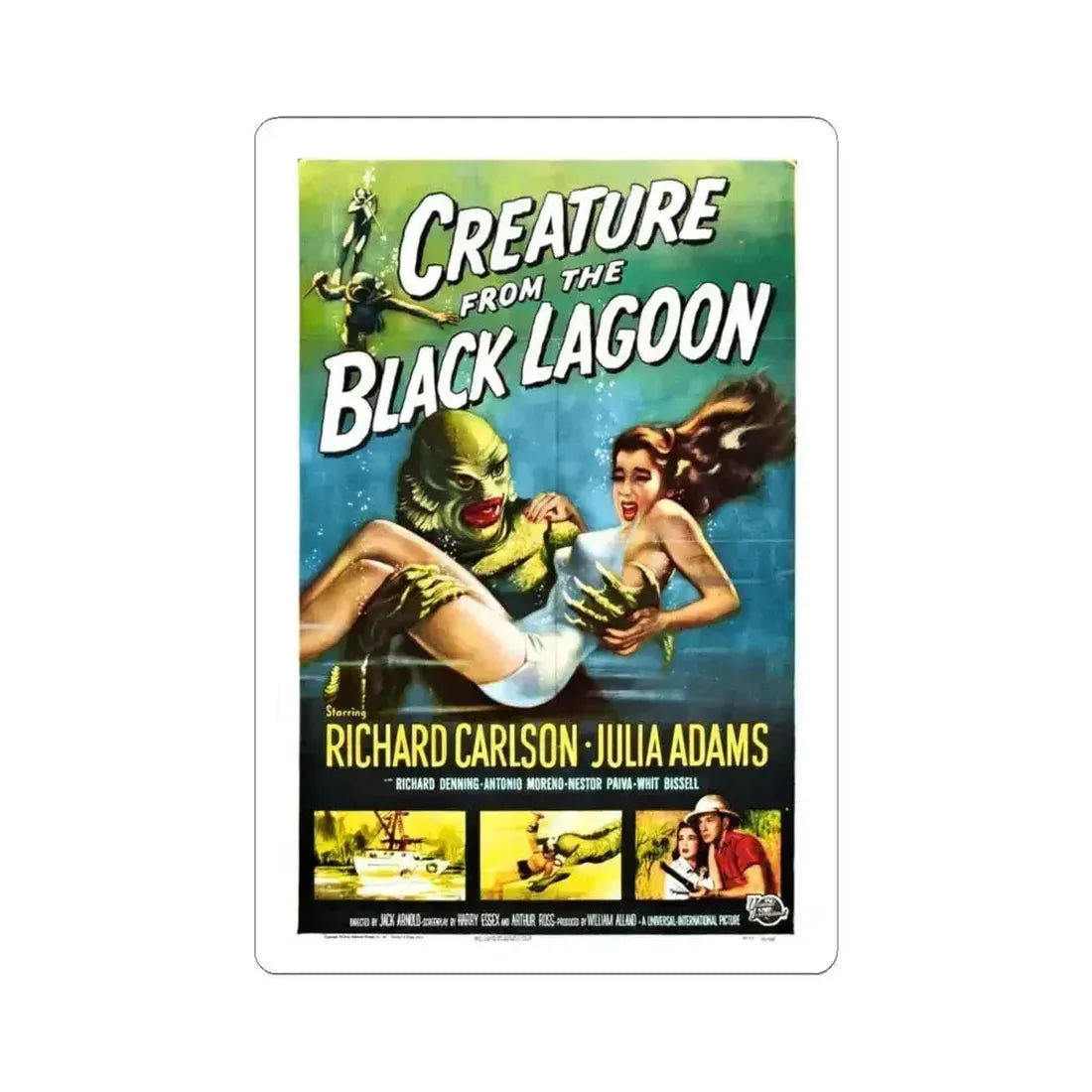 CREATURE FROM THE BLACK LAGOON 1954 Movie Poster - STICKER Vinyl Kiss-Cut Decal 4 Inch White - The Sticker Space