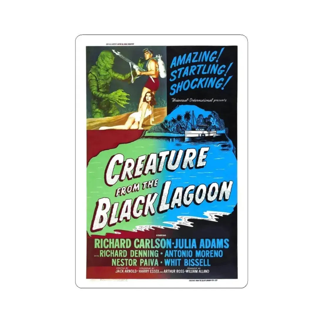 CREATURE FROM THE BLACK LAGOON (2) 1954 Movie Poster - STICKER Vinyl Kiss-Cut Decal 3 Inch White - The Sticker Space