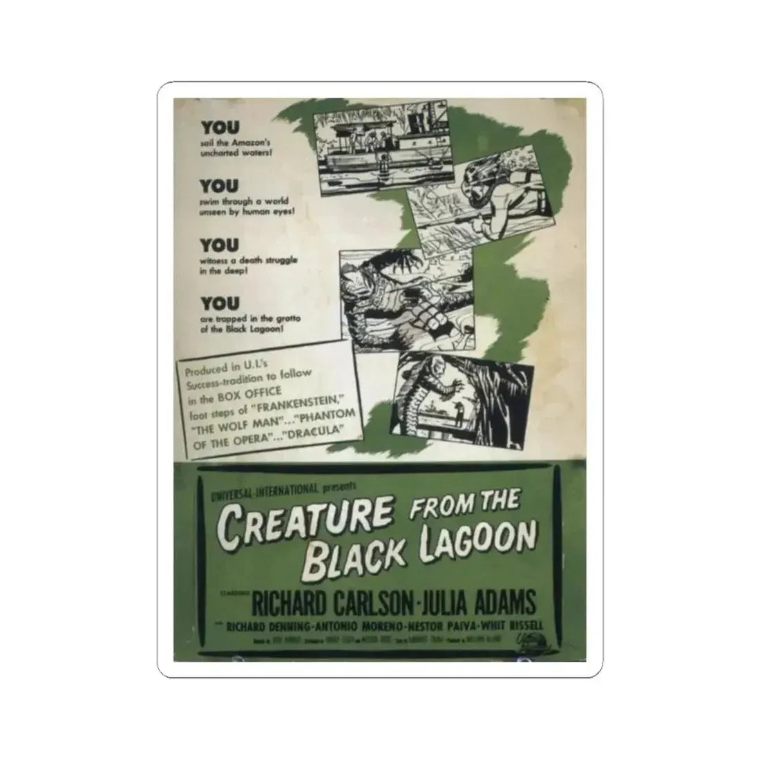CREATURE FROM THE BLACK LAGOON (6) 1954 Movie Poster - STICKER Vinyl Kiss-Cut Decal 2 Inch White - The Sticker Space