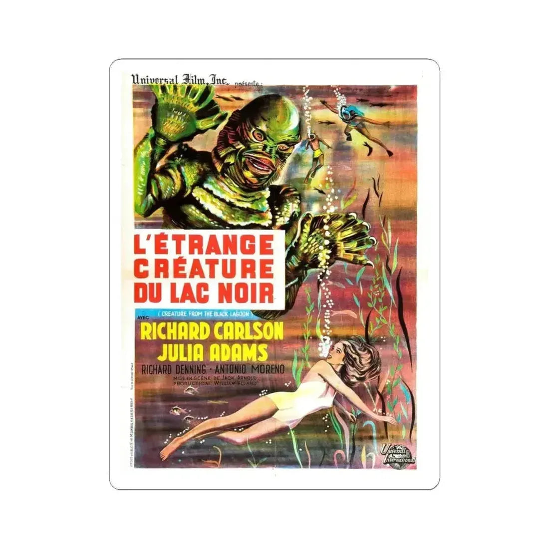 CREATURE FROM THE BLACK LAGOON (FRENCH) 2 1954 Movie Poster - STICKER Vinyl Kiss-Cut Decal 4 Inch White - The Sticker Space