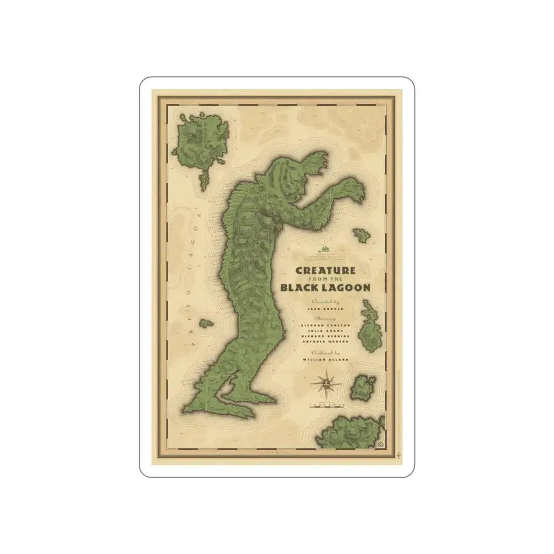 CREATURE FROM THE BLACK LAGOON (MONDO) 1954 Movie Poster STICKER Vinyl Die-Cut Decal 4 Inch - The Sticker Space