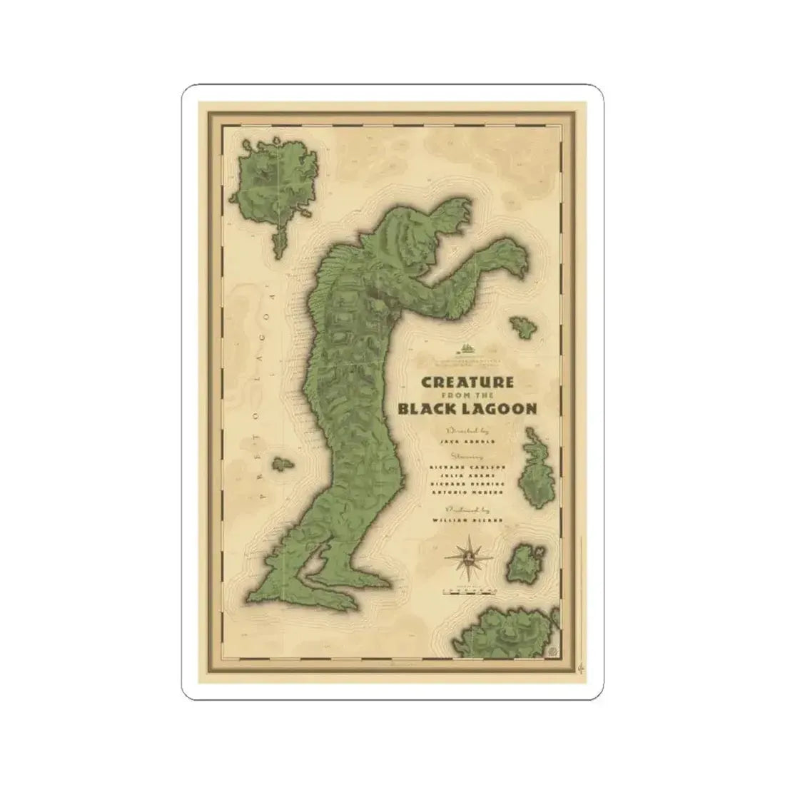 CREATURE FROM THE BLACK LAGOON (MONDO) 1954 Movie Poster - STICKER Vinyl Kiss-Cut Decal 6 Inch White - The Sticker Space
