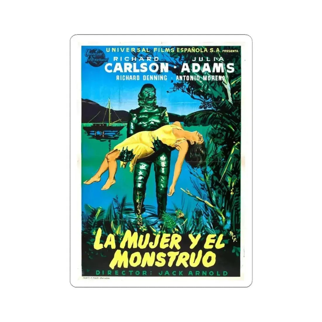 CREATURE FROM THE BLACK LAGOON (SPANISH) 1954 Movie Poster - STICKER Vinyl Kiss-Cut Decal 4 Inch White - The Sticker Space