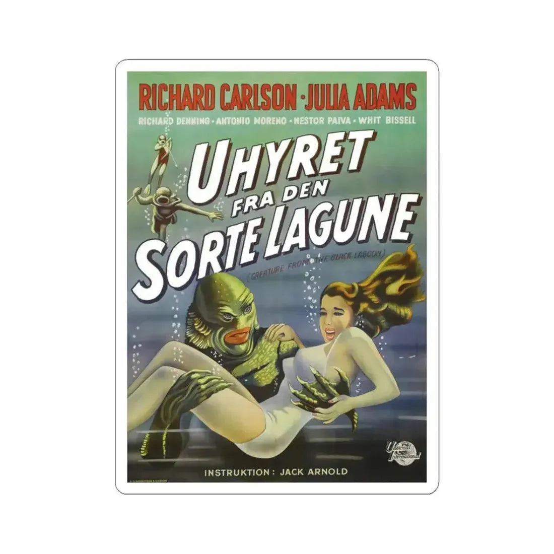 CREATURE FROM THE BLACK LAGOON (SWEDISH) 1954 Movie Poster - STICKER Vinyl Kiss-Cut Decal 3 Inch White - The Sticker Space