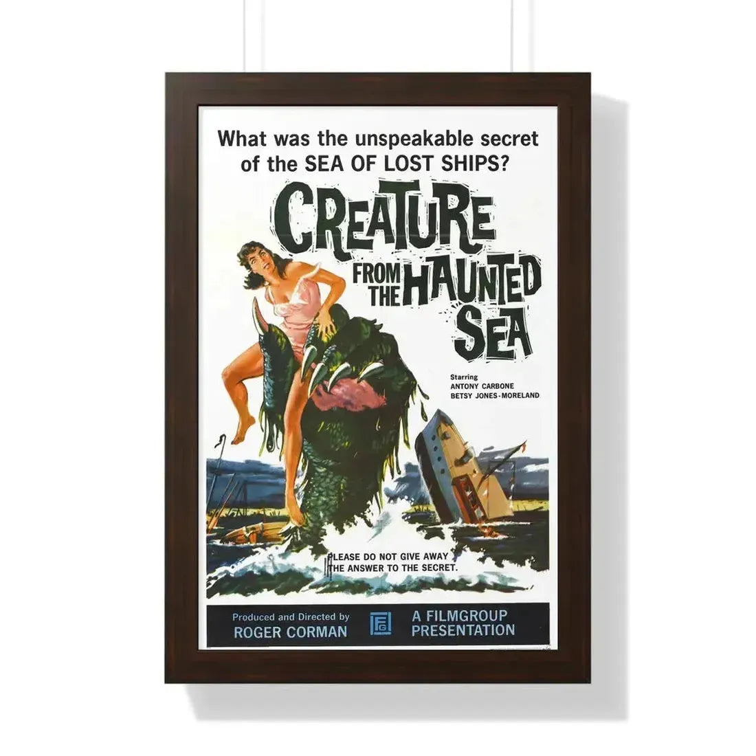 CREATURE FROM THE HAUNTED SEA 1961 - Framed Movie Poster 16″ x 24″ Walnut - The Sticker Space