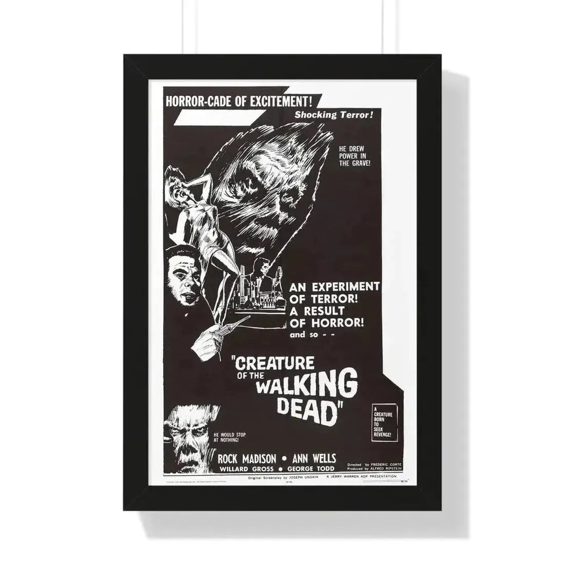 CREATURE OF THE WALKING DEAD 1965 - Framed Movie Poster 16″ x 24″ Black - The Sticker Space