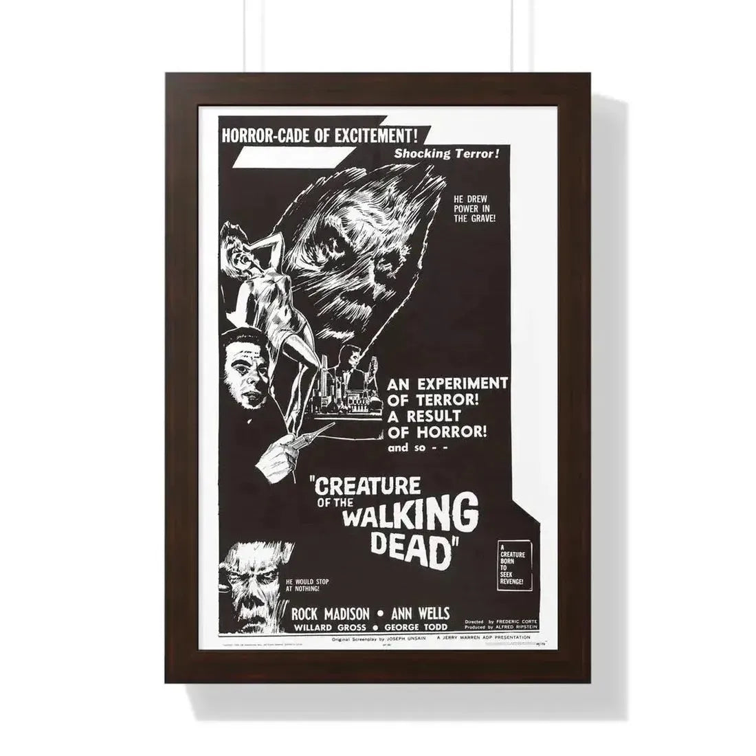 CREATURE OF THE WALKING DEAD 1965 - Framed Movie Poster 16″ x 24″ Walnut - The Sticker Space