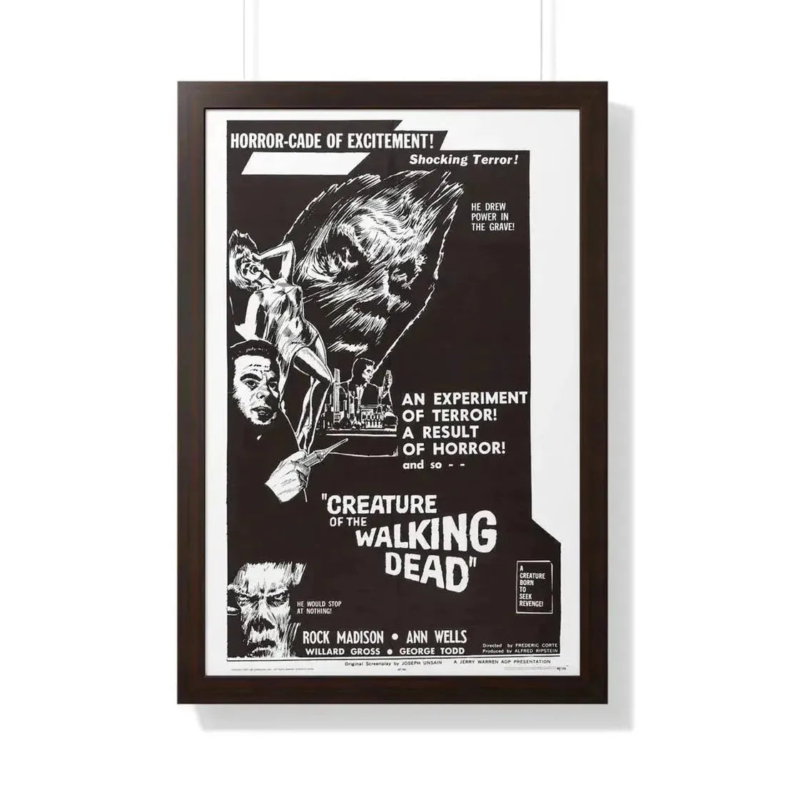 CREATURE OF THE WALKING DEAD 1965 - Framed Movie Poster 20" x 30" Walnut - The Sticker Space
