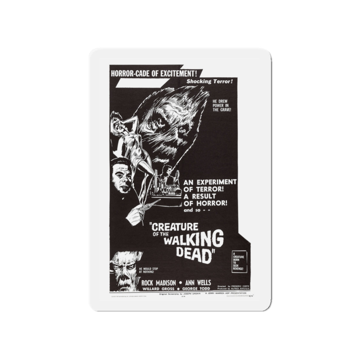 CREATURE OF THE WALKING DEAD 1965 Movie Poster - Die-Cut Magnet-3" x 3"-The Sticker Space