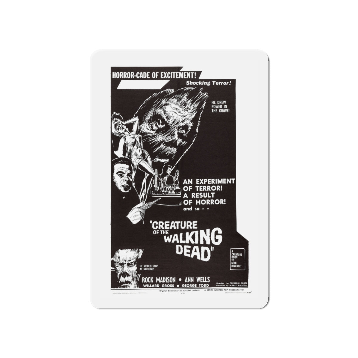 CREATURE OF THE WALKING DEAD 1965 Movie Poster - Die-Cut Magnet-4" x 4"-The Sticker Space