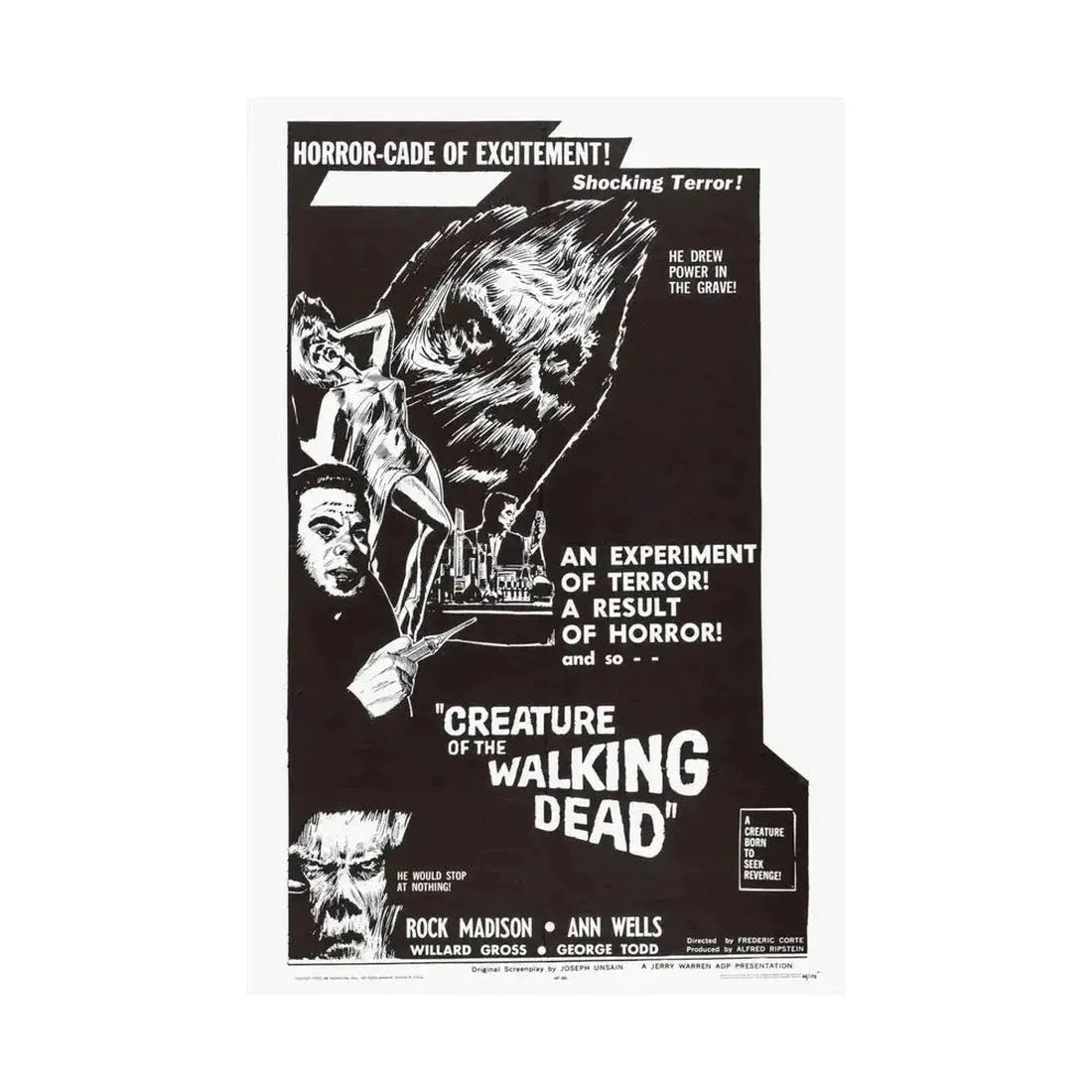 CREATURE OF THE WALKING DEAD 1965 - Paper Movie Poster - The Sticker Space