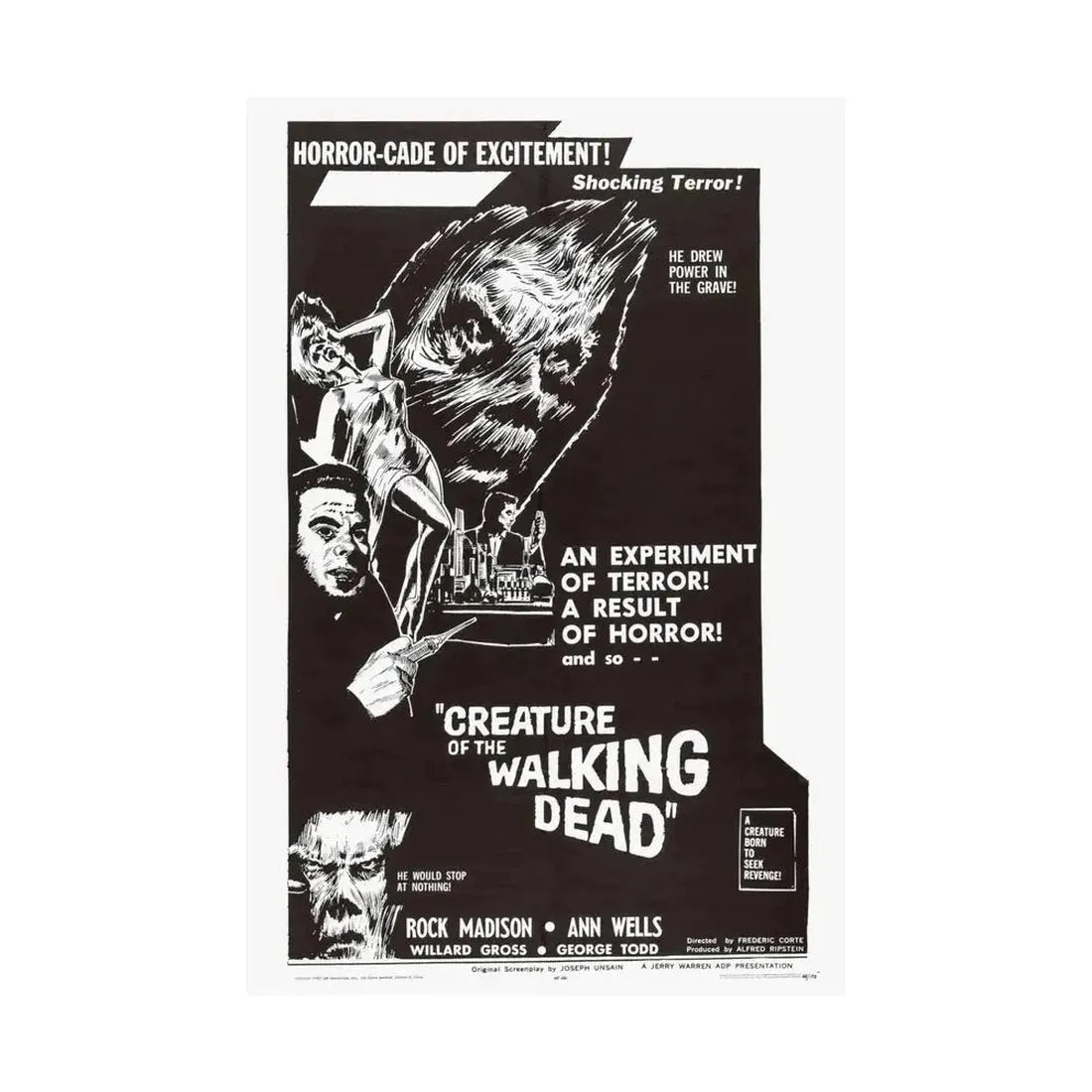 CREATURE OF THE WALKING DEAD 1965 - Paper Movie Poster - The Sticker Space