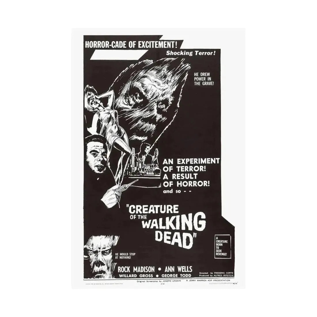 CREATURE OF THE WALKING DEAD 1965 - Paper Movie Poster - The Sticker Space