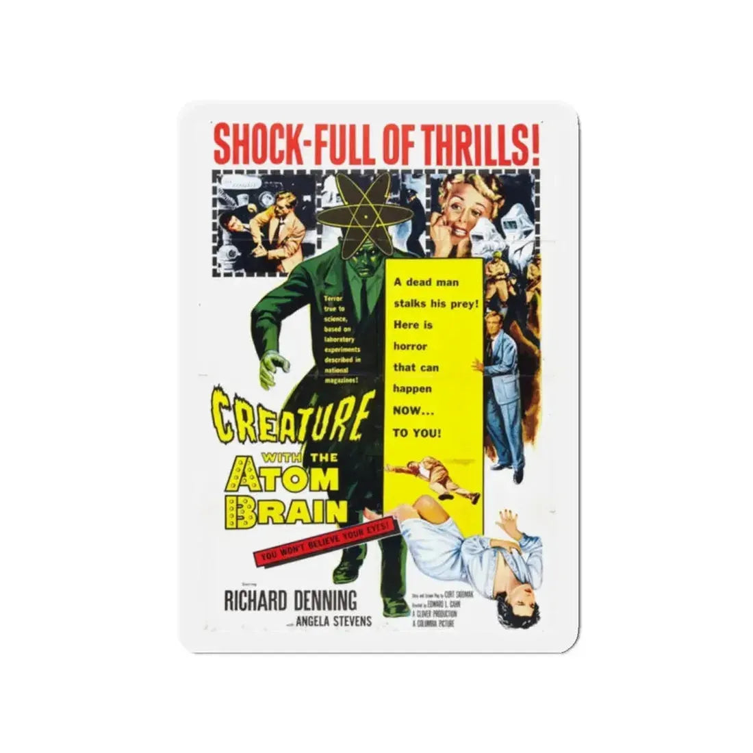 CREATURE WITH THE ATOM BRAIN 1955 Movie Poster - Refrigerator Magnet 2 Inch - The Sticker Space